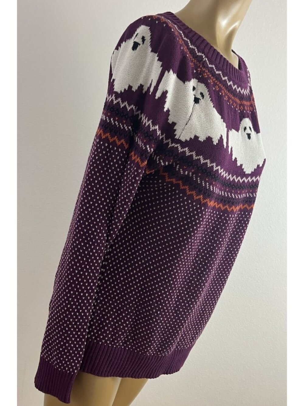 ModCloth Women's XL Ghost Halloween Fair Isle Sweater Purple NWT - Picture 3 of 8